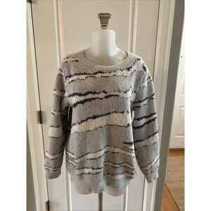 Barefoot Dreams CozyChic Hi-Low Pullover Blue/Cream Sweater -Size‎ L